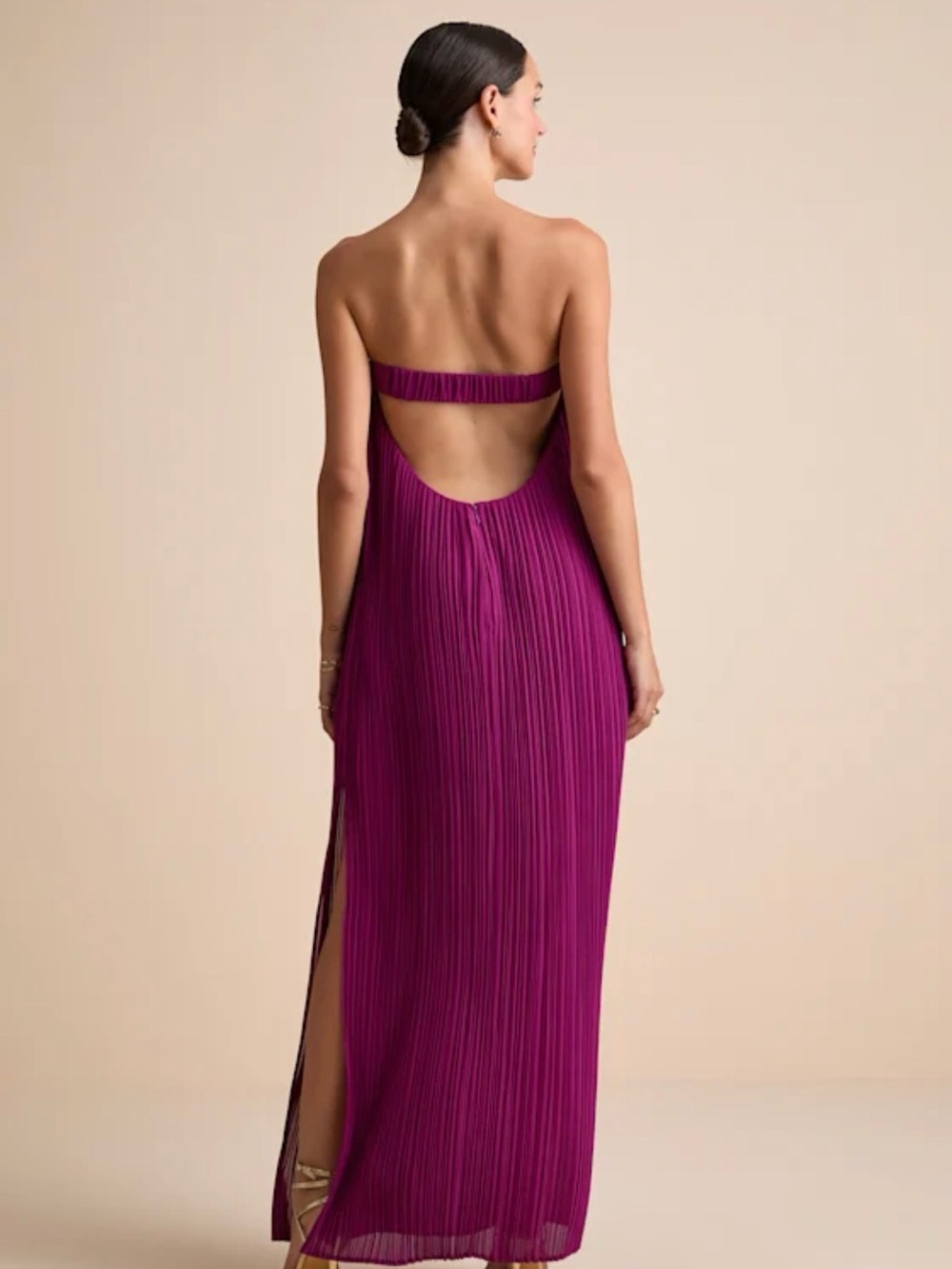 Lulu's Strapless Pleated Maxi Dress in Fuchsia - Picture 5 of 5